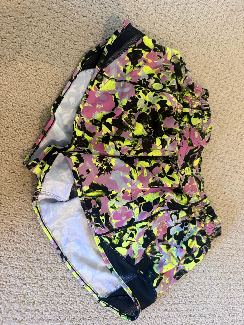 lululemon athletica Neon Yellow Pink Black Floral Print Running Shorts